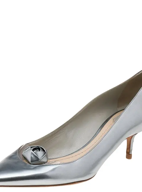 Dior Metallic Silver Leather And PVC Pointed Toe Pumps Size 40