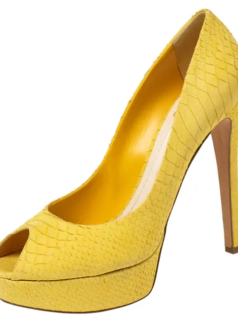 Dior Yellow Python Embossed Leather Miss Dior Platform Pumps Size 41