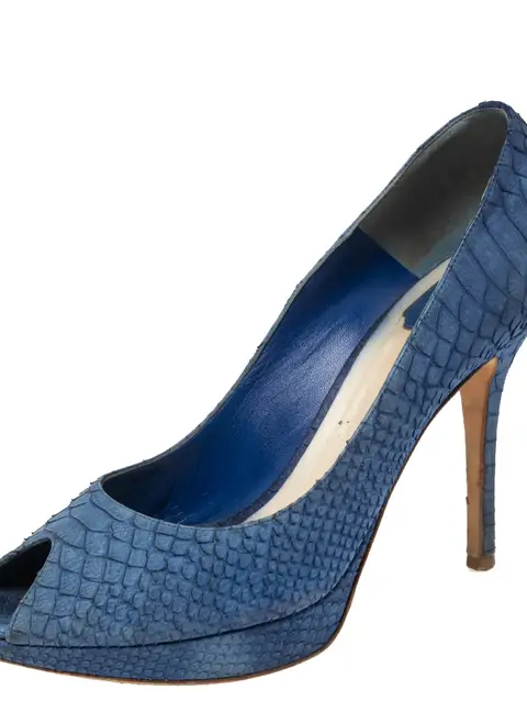 Dior Blue Python Embossed Leather Miss Dior Peep-Toe Pumps Size 41