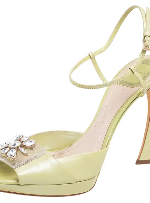 Dior Green Satin PVC Crystal Embellished Open-Toe Ankle-Strap Sandals Size 41
