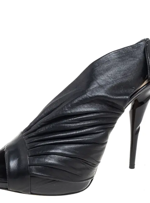 Dior Black Pleated Leather Peep-Toe D'orsay Bow Slingback Sandals Size 40.5