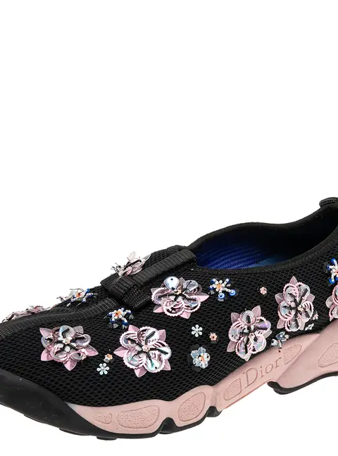 Dior Black/Pink Mesh Fusion Embellished Low-Top Sneakers Size 37