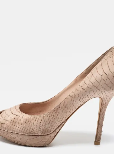 Dior Beige Python Embossed Leather Miss Dior Peep Toe Pumps Size 38.5