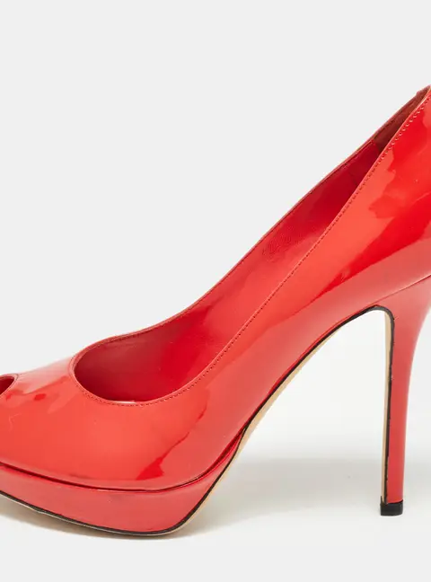 Dior Miss Dior Size 37 Red Patent Leather Peep Toe Pumps