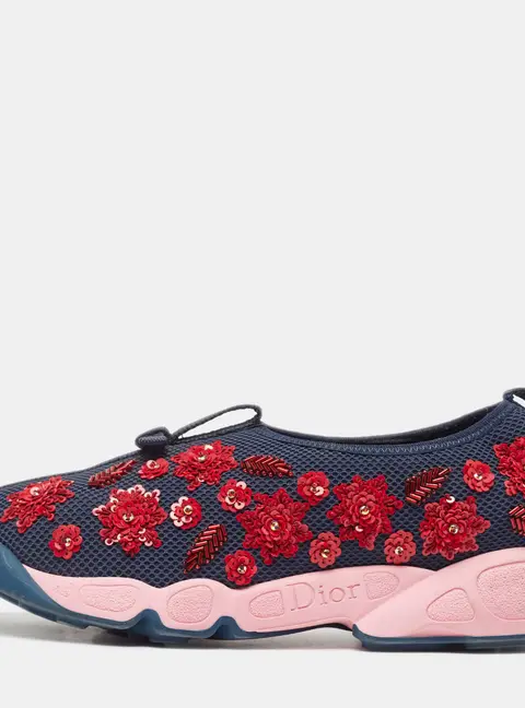 Dior Blue Mesh Embellished Fusion Slip On Sneakers Size 37.5