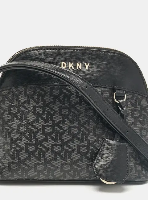 Dkny Black Monogram Coated Canvas and Leather Dome Crossbody Bag