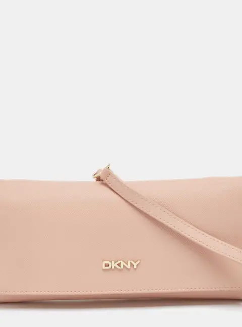 DKNY Pink Saffiano Leather Flap Wallet on Chain