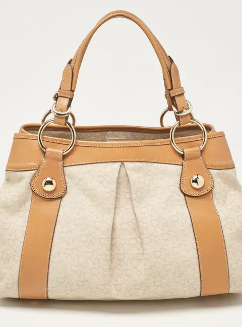 DKNY Beige/Brown Monogram Canvas and Leather Front Zip Tote