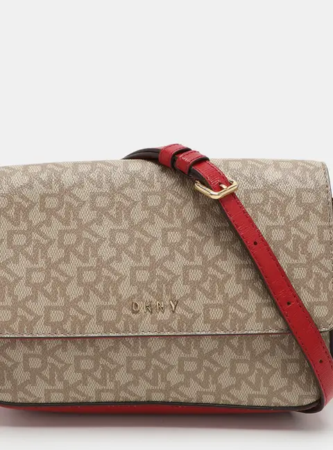Dkny Beige/Red Signature Coated Canvas and Leather Crossbody Bag