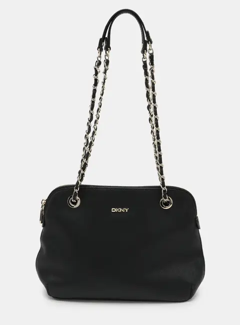 DKNY Black Leather Dome Satchel