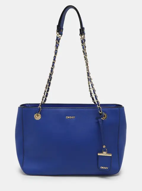 DKNY Blue Leather Chain Zip Tote