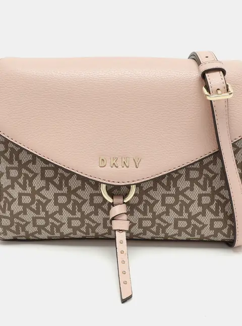 Dkny Beige/Pink Signature Coated Canvas and Leather Shoulder Bag