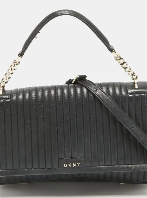 DKNY Black Pinstripe Quilted Leather Gansevoort Top Handle Bag