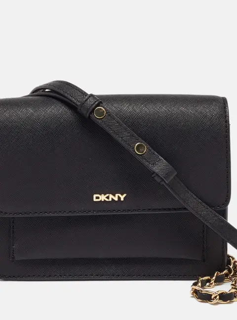 DKNY Black Saffiano Leather Flap Chain Shoulder Bag