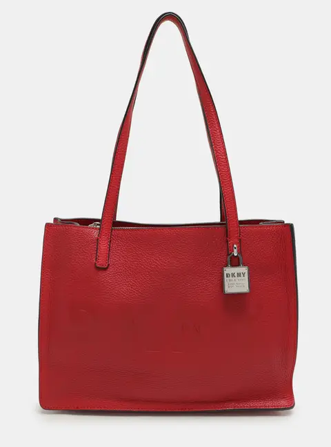 Dkny Red Leather Logo Embossed Tote