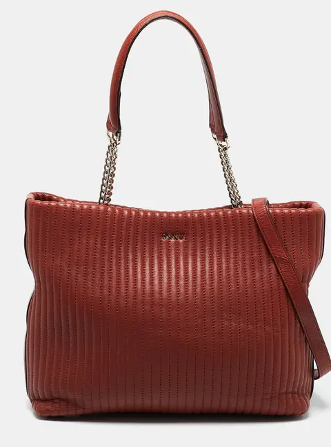 DKNY Brick Red Leather Pinstripe Gansevoort Tote