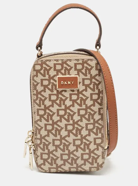 Dkny Brown/Beige Signature Coated Canvas and Leather Steffy Crossbody Bag
