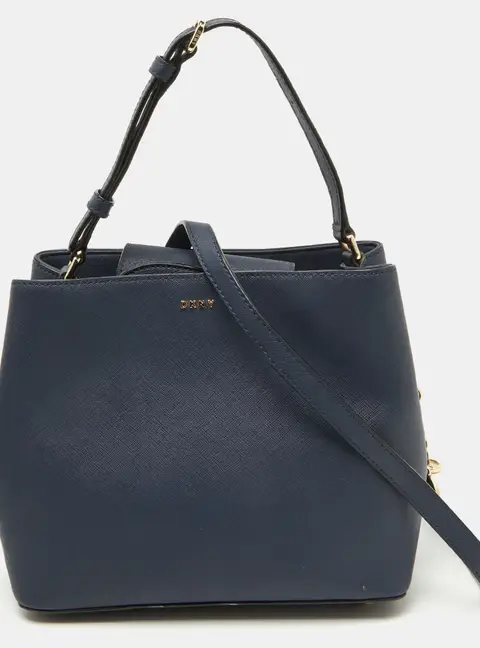 DKNY Navy Blue Saffiano Leather Bryant Park Bucket Bag