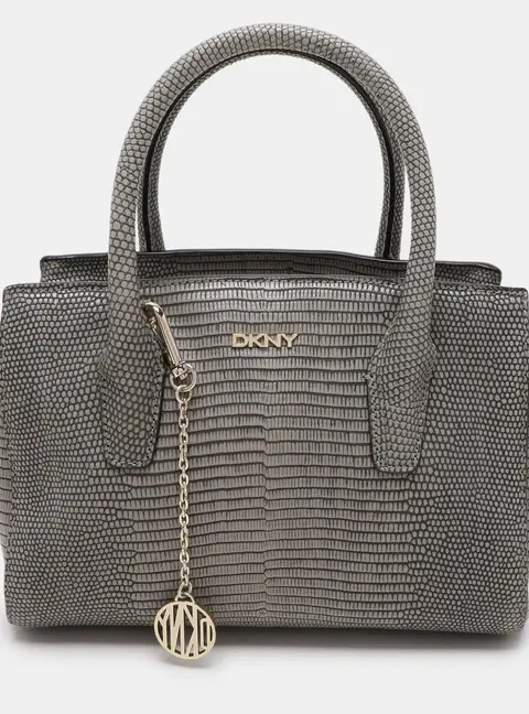 Dkny Grey Lizard Embossed Leather Satchel
