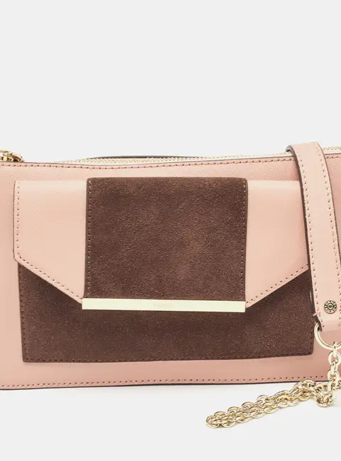 DKNY Pink/Brown Leather and Suede Bryant Park Saffia Chain Bag