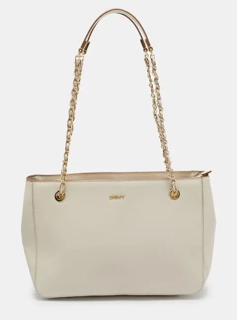 DKNY Ivory Leather Top Zip Chain Tote