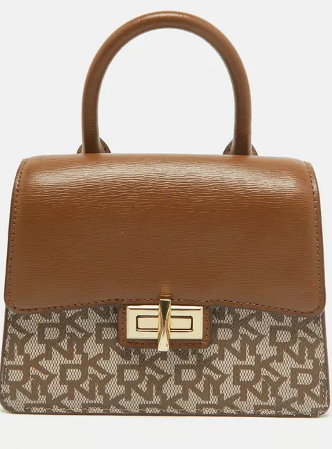 DKNY Brown/Beige Monogram Coated Canvas and Leather Flap Top Handle Bag