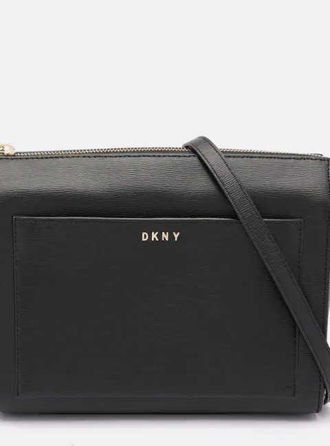 DKNY Black Leather Top Zip Crossbody Bag