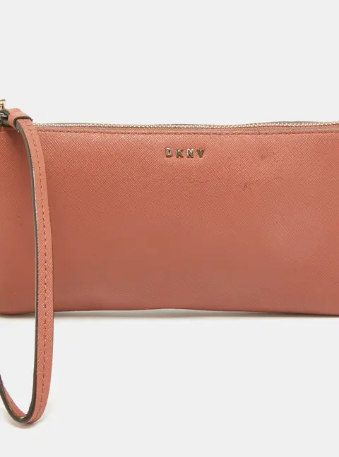 DKNY Old Rose Leather Zippy Wristlet Clutch