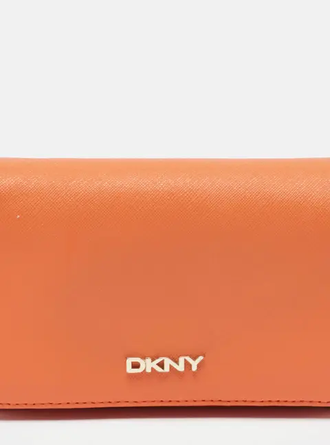 Dkny Orang/Pink Leather French Flap Wallet