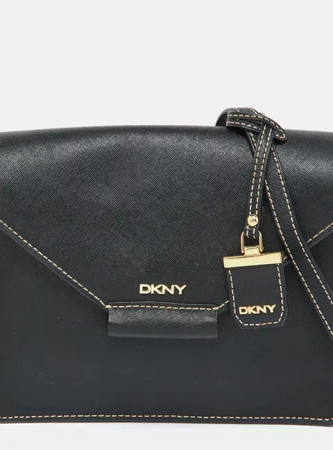DKNY Black Leather Envelope Flap Shoulder Bag