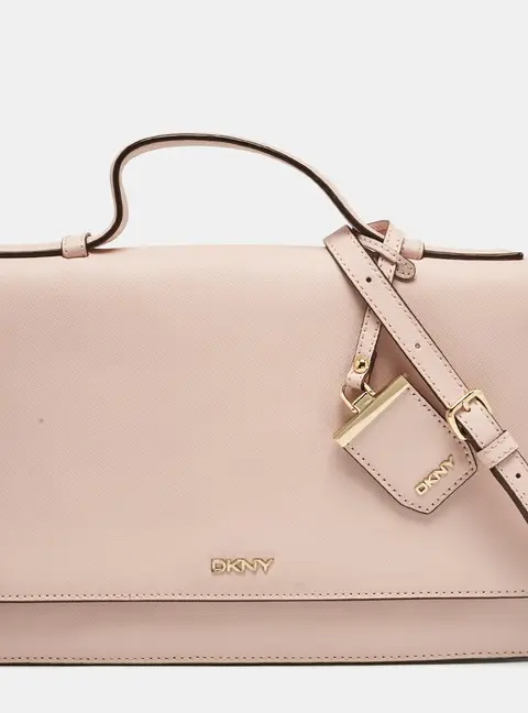 DKNY Pink Leather Logo Flap Top Handle Bag