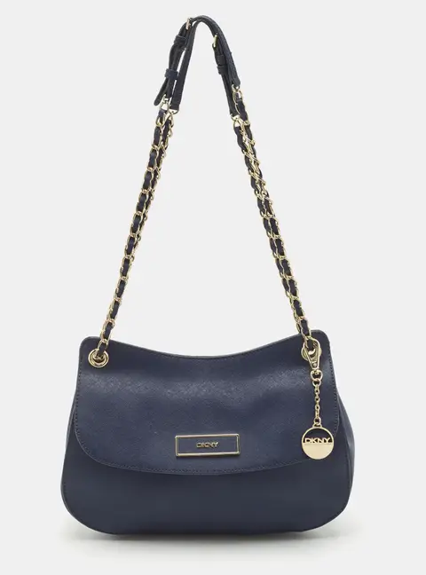 DKNY Navy Blue Leather Chain Flap Shoulder Bag