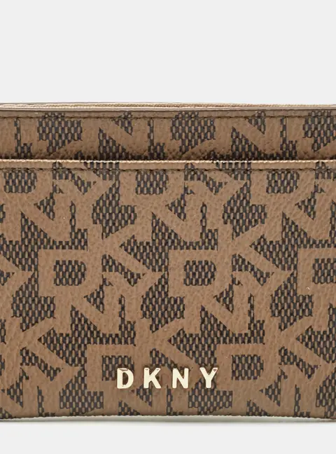 DKNY Beige/Brown Signature Coated Canvas Card Holder