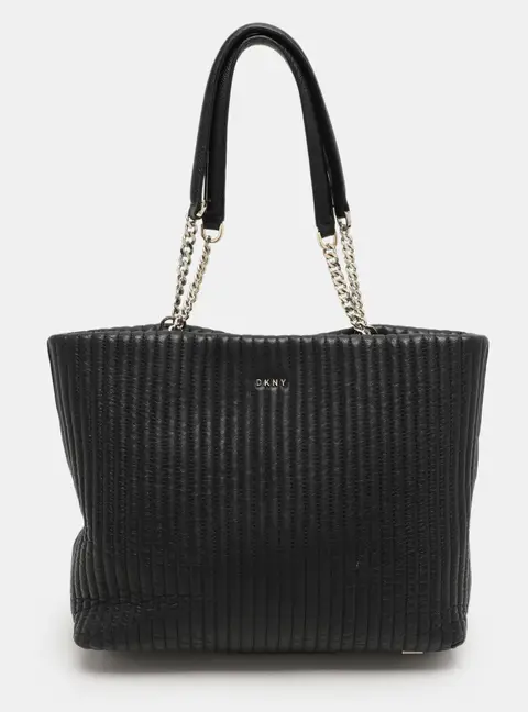 DKNY Black Quilted Leather Chain Tote