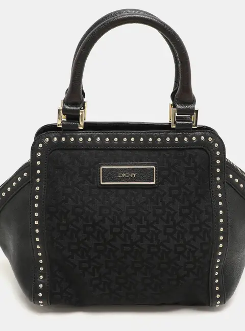 Dkny Donna Karan Black Canvas and Leather Satchel