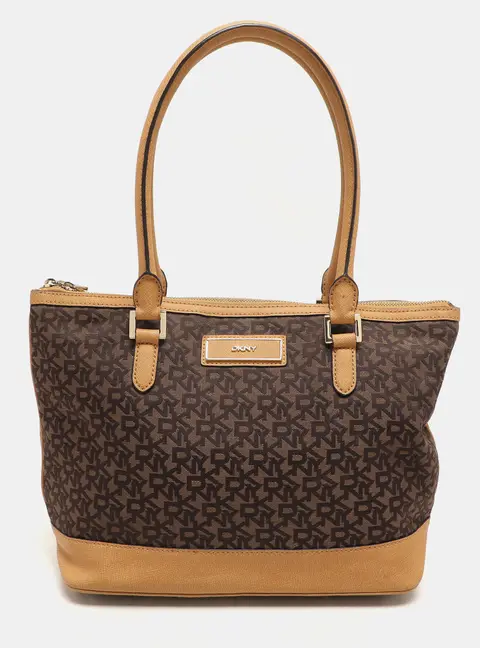 Dkny Brown Canvas and Leather Tote Bag
