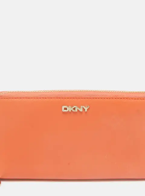 DKNY Orange Leather Zip Continental Wallet