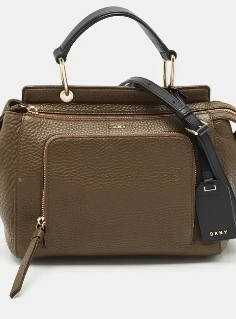 DKNY Dark Brown/Black Leather Greenwhich Top Handle Bag