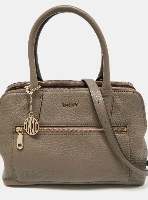 DKNY Taupe Grey Leather Double Zip Satchel