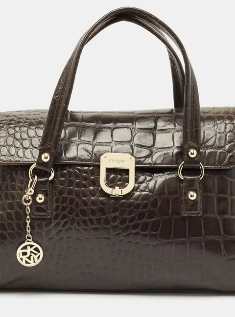 DKNY Dark Brown Croc Embossed Leather Satchel