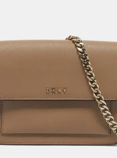 DKNY Beige Leather Flap Chain Crossbody Bag