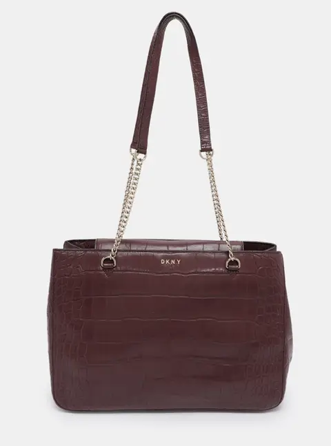 Dkny Burgundy Croc Embossed Leather Tote Bag