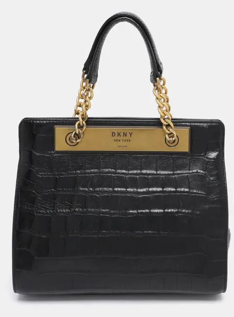 DKNY Black Croc Embossed Leather Cooper Satchel