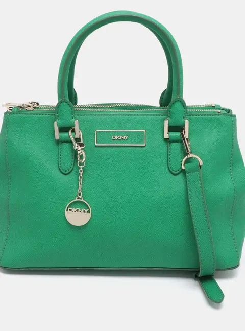 DKNY Green Saffiano Leather Robinson Double Zip Tote
