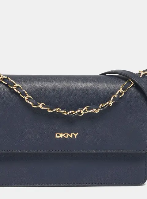 DKNY Navy Blue Leather Bryant Park Flap Crossbody Bag