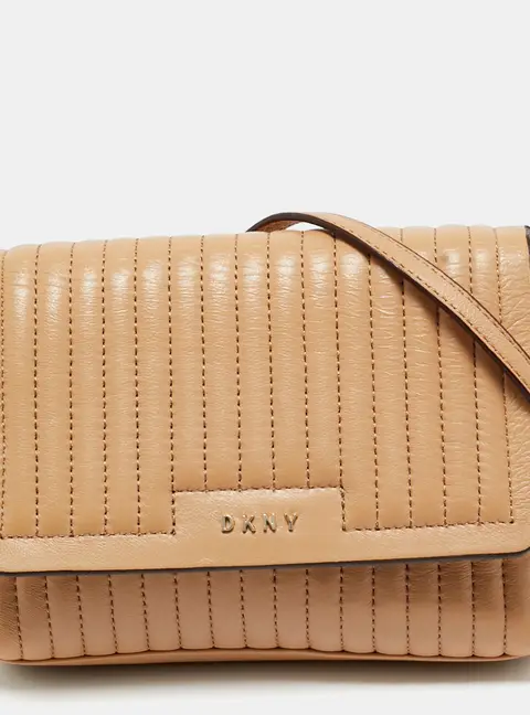 DKNY Beige Quilted Leather Gansevoort Crossbody Bag