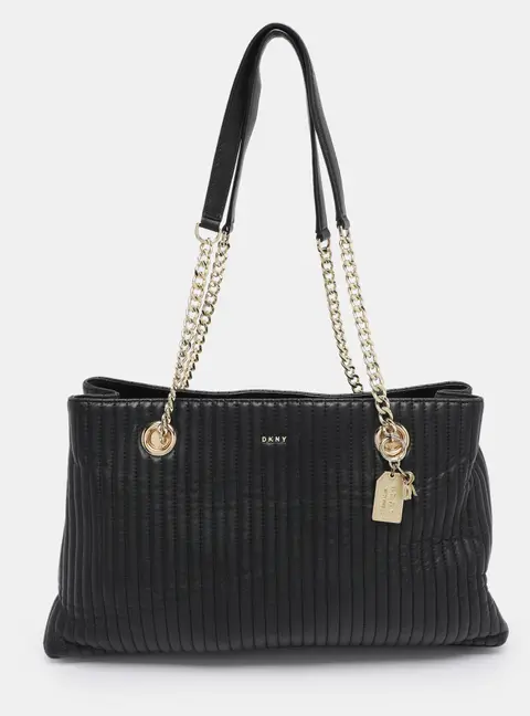 DKNY Black Quilted Leather Chain Tote