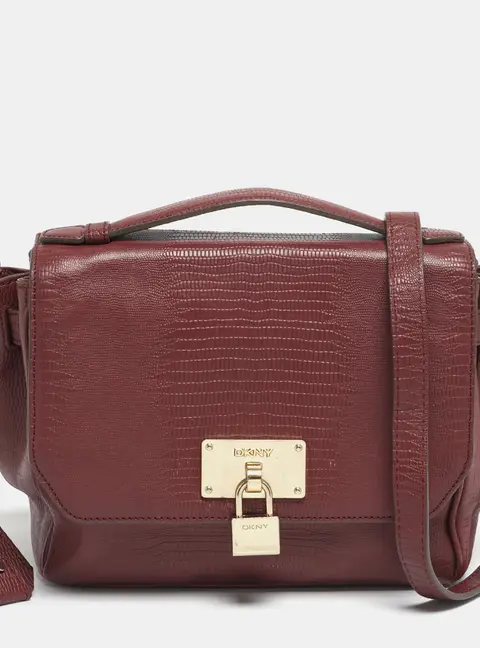 DKNY Red Lizard Embossed Leather Top Handle Bag