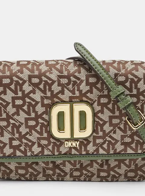 DKNY Beige/Green Canvas and Leather Delphine Crossbody Bag