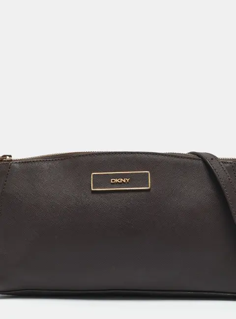 DKNY Dark Brown Saffiano Leather Bryant Park Zip Crossbody Bag